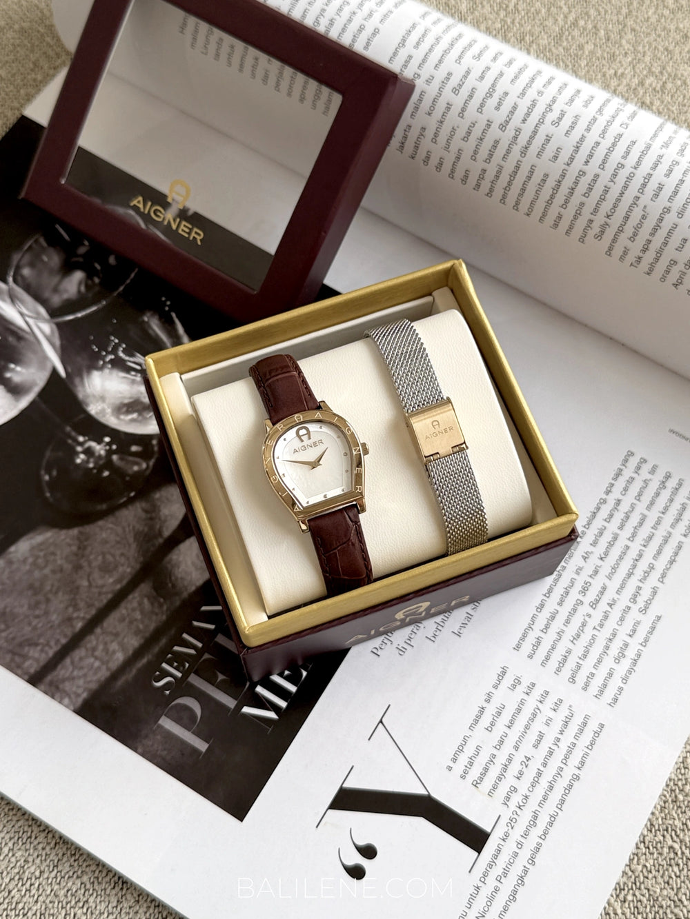 Aigner-Campania-Set-White-Gold-Silver-Stailess-Steel-Dark-Brown-Leather-Womens-Watch-balilene