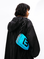 Bimba-Y-Lola-Extra-Small-Padded-Nylon-Flap-Bag-Neon-Blue-Balilene-onmodel