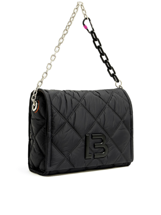 Bimba-Y-Lola-Large-Black-Padded-Nylon-Flap-Bag-Balilene-depan