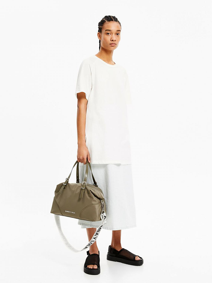 Bimba-Y-Lola-Nylon-Shopper-Large-Bag-Olive-onmodel