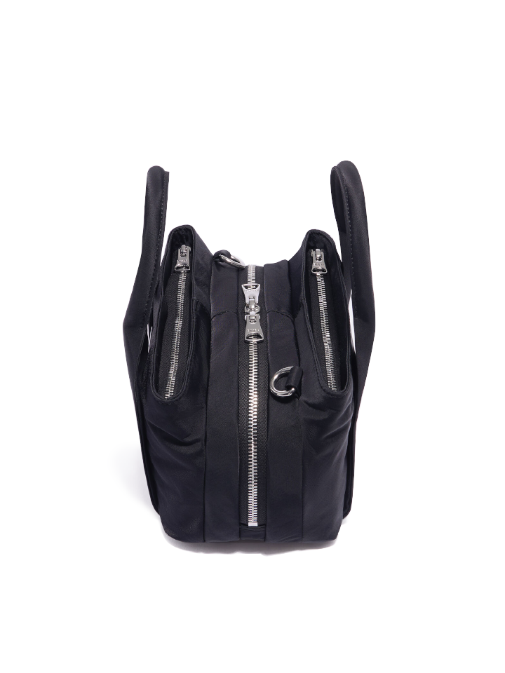 Bimba-Y-Lola-Small-Black-Nylon-Tote-Bag-with-Silver-Hardware-Balilene-atas
