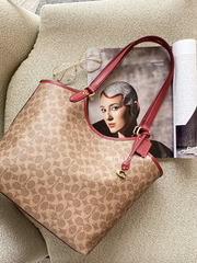 Coach-Box-Program-Coated-Canvas-Signature-Day-Tote-Bag-Tan-Rust-balilene