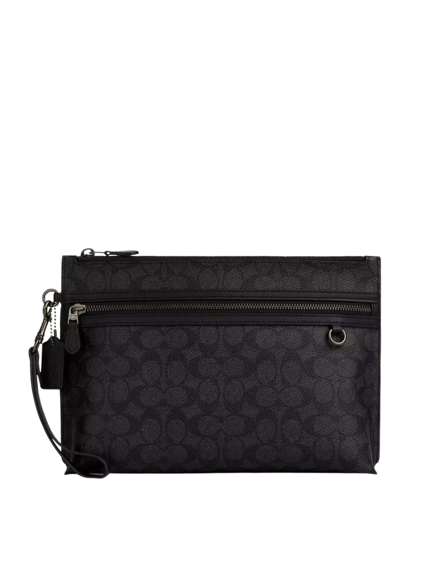 Coach Carry All Pouch In Signature Canvas Charcoal/Black