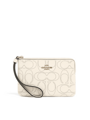 Coach Corner Zip Wristlet In Signature Leather Chalk