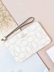 Coach Corner Zip Wristlet In Signature Leather Chalk