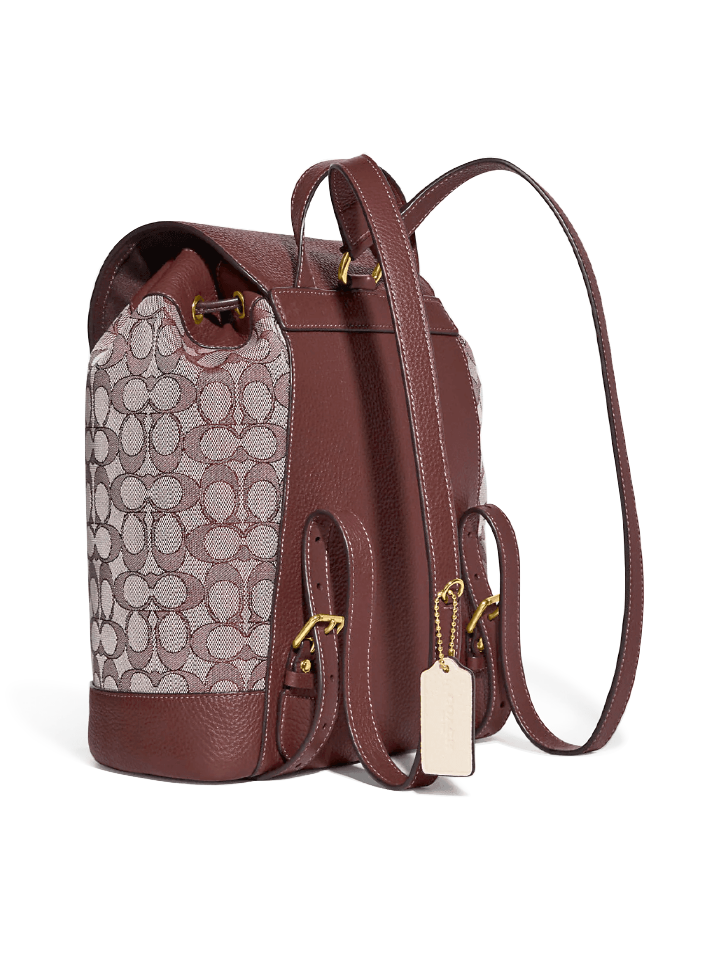 Coach Dempsey Drawstring Backpack In Signature Jacquard With Stripe And Coach Patch Wine Multi