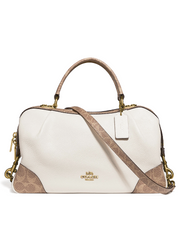 Coach Lane Satchel With Signature Canvas Blocking Tan Chalk