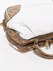 Coach Lane Satchel With Signature Canvas Blocking Tan Chalk