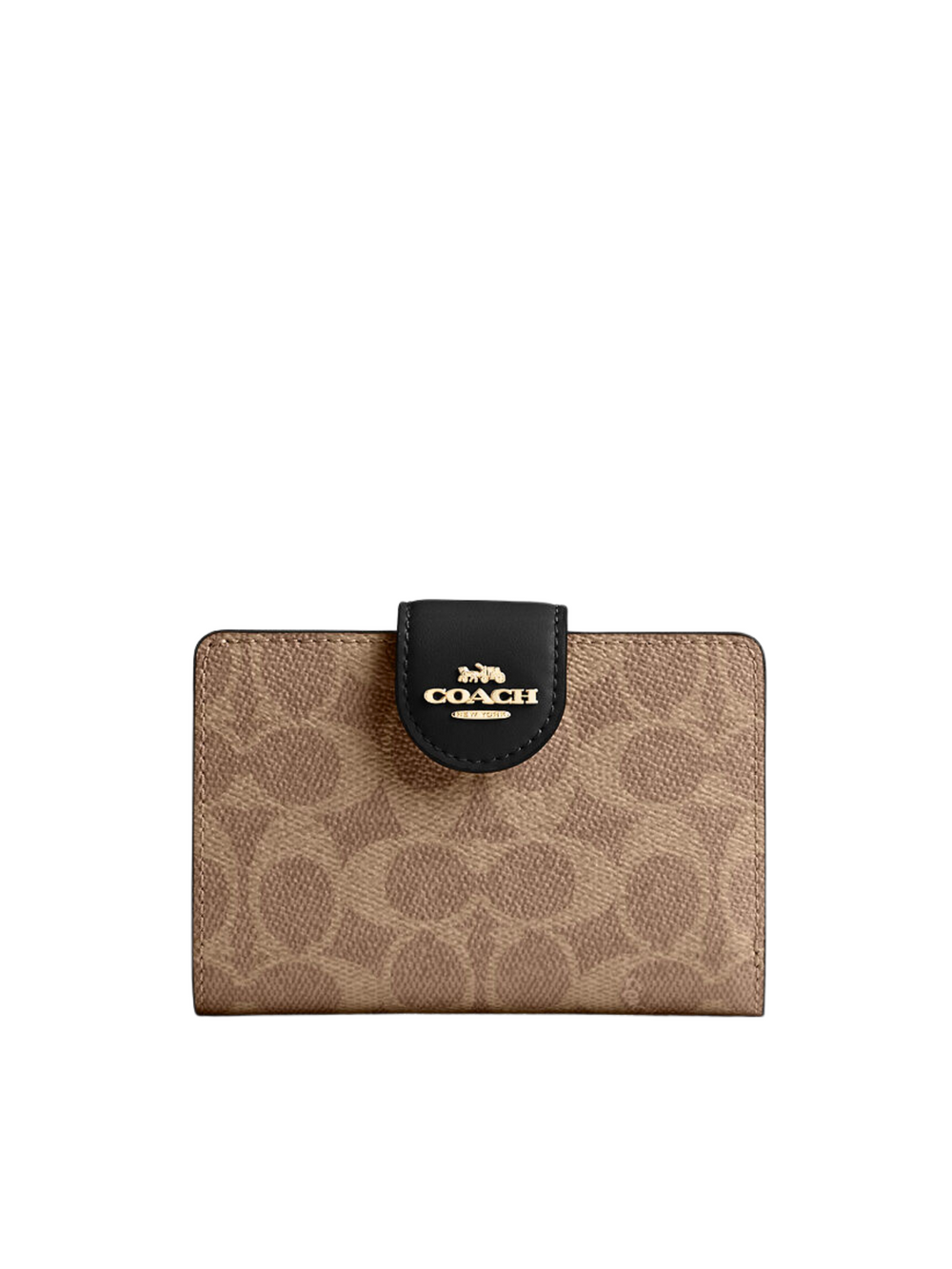 Coach-Medium-Corner-Zip-Wallet-In-Signature-Canvas-Tan-Black