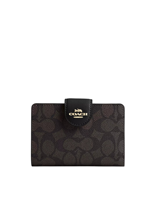 Coach-Medium-Corner-Zip-Wallet-In-Signature-Canvas-Walnut-Black