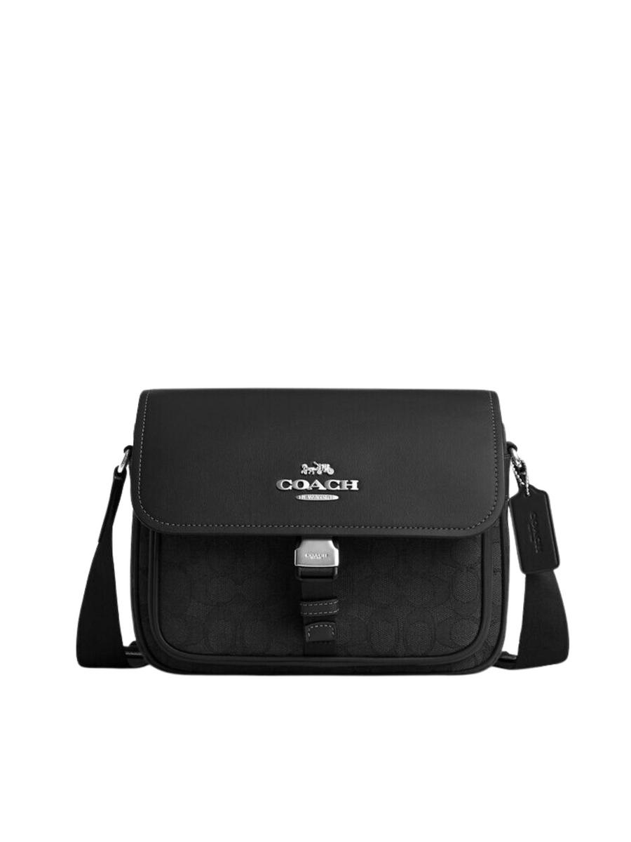 Coach Pace Messenger Bag In Signature Jacquard Canvas Black Balilene