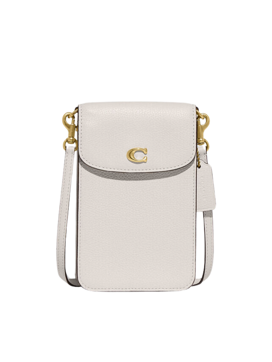 Coach Polished Pebble Leather Phone Crossbody Bag Chalk Balilene