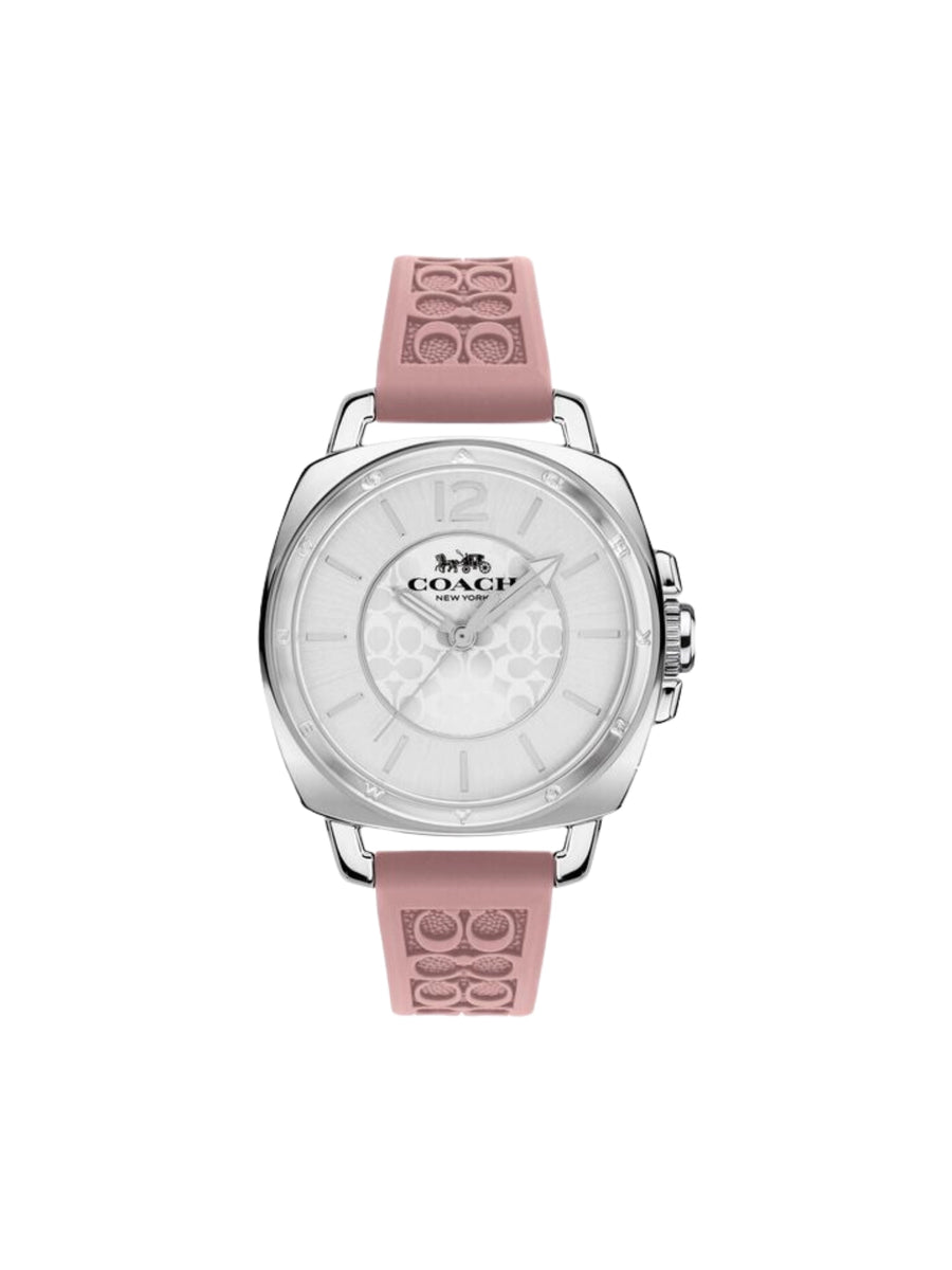 Coach Signature Embossed Boyfriend Rubber Strap Silver Pink Balilene