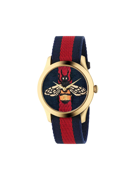 Gucci-G-Timeless-Bee-Red-_-Blue-Dial-Red-Two-Tone-Nylon-Strap-Watch