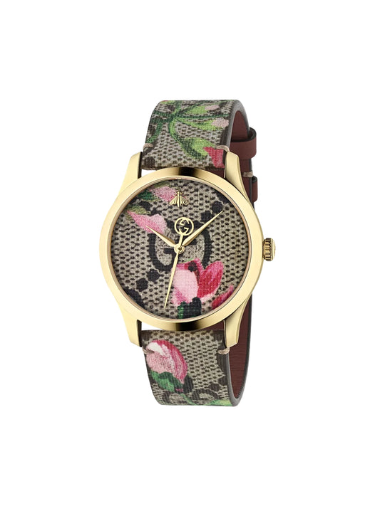 Gucci-G-Timeless-Floral-Brown-Gold-Leather-Strap-Watch