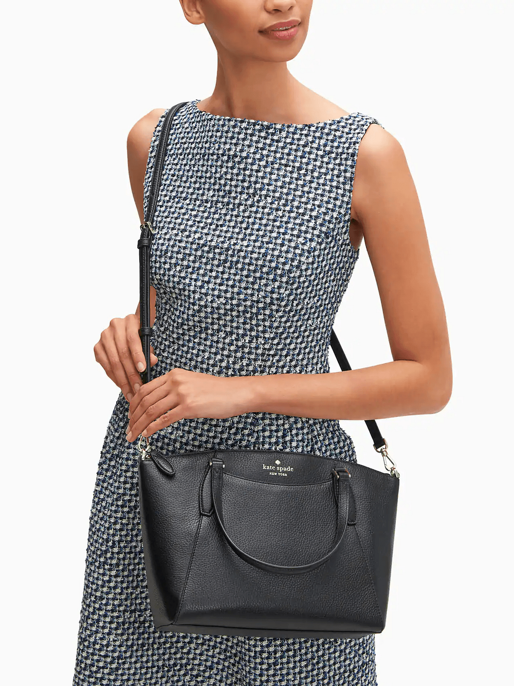 Kate-Spade-Monica-Satchel-Pebbled-Leather-Black-Balilene-onmodel