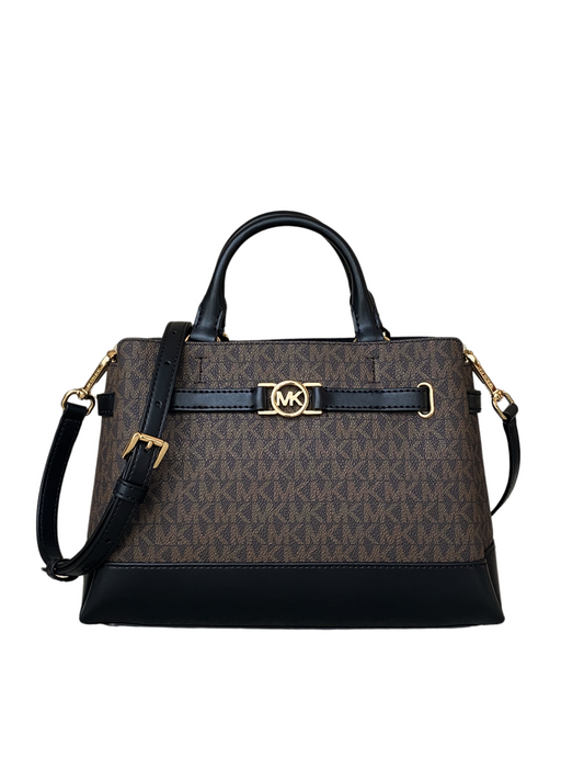 Michael-35S3G6RS1B-Kors-Reed-Small-Belted-Logo-Satchel-Brown-Black