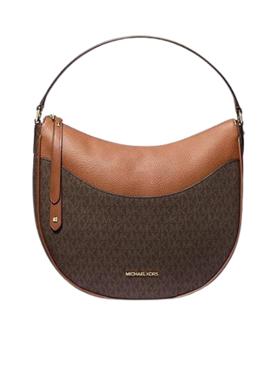 Michael Kors Dover Large Half Moon Shoulder Bag Signature Brown Balilene