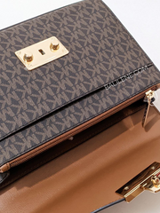 Michael Kors Rose Medium Logo and Faux Leather Shoulder Bag Brown