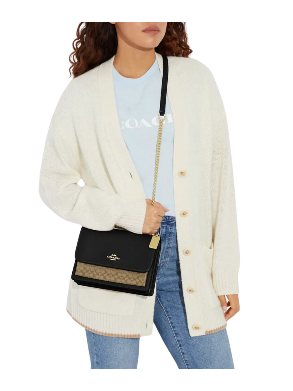 On-Model-Coach-Klare-Crossbody-Bag-In-Micro-Signature-Canvas-KhakiBlack