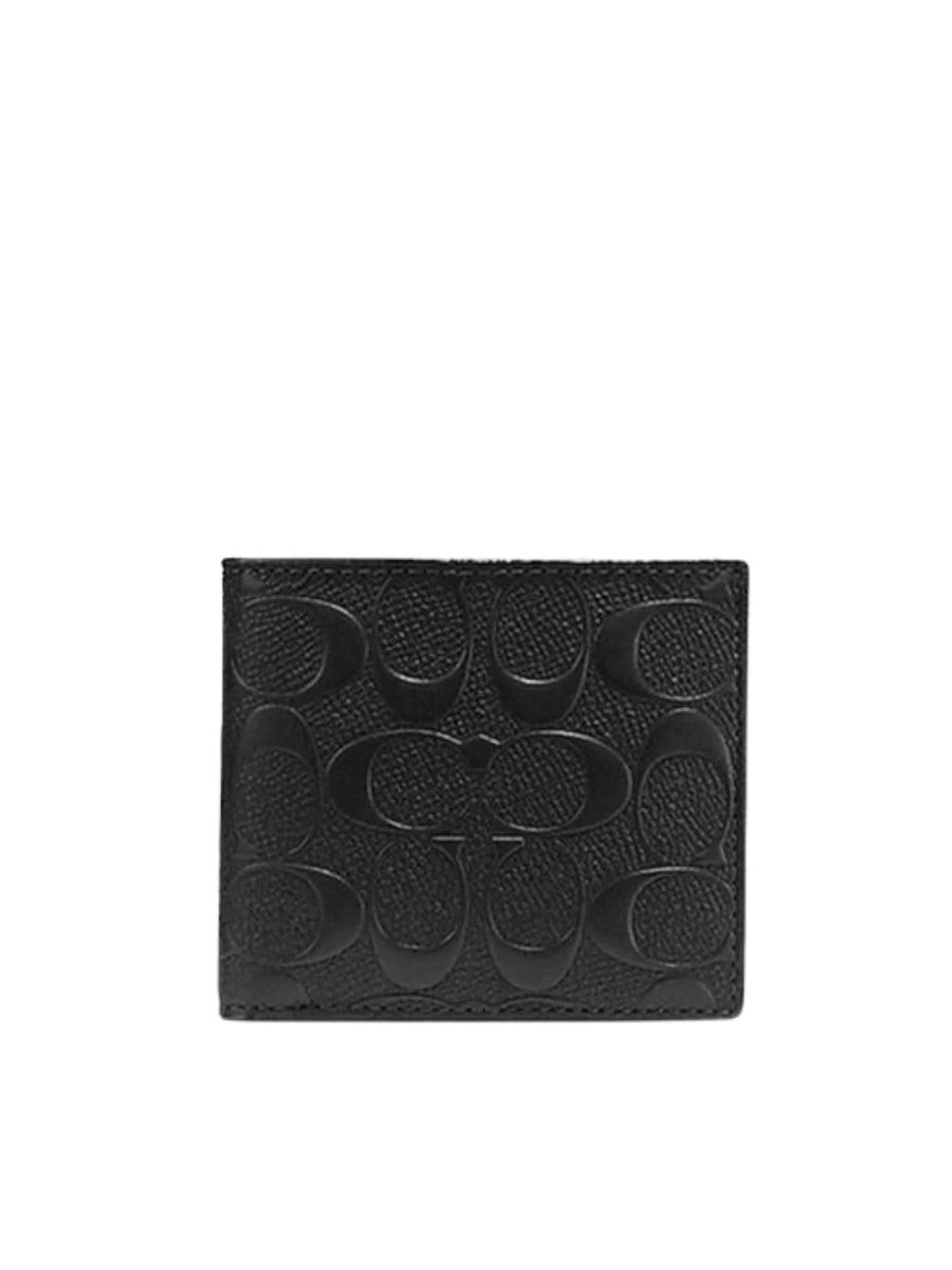 Coach Compact ID Wallet Signature Crossgrain Black Balilene