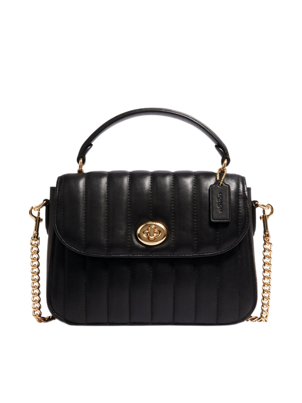 bagian-depan-Coach-Marlie-Top-Handle-Satchel-With-Quilting-Gold-Black