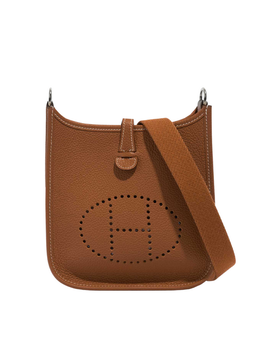 bagian-depan-Hermes-Mini-Evelyne-Gold-Taurillon-Clemence-Phw
