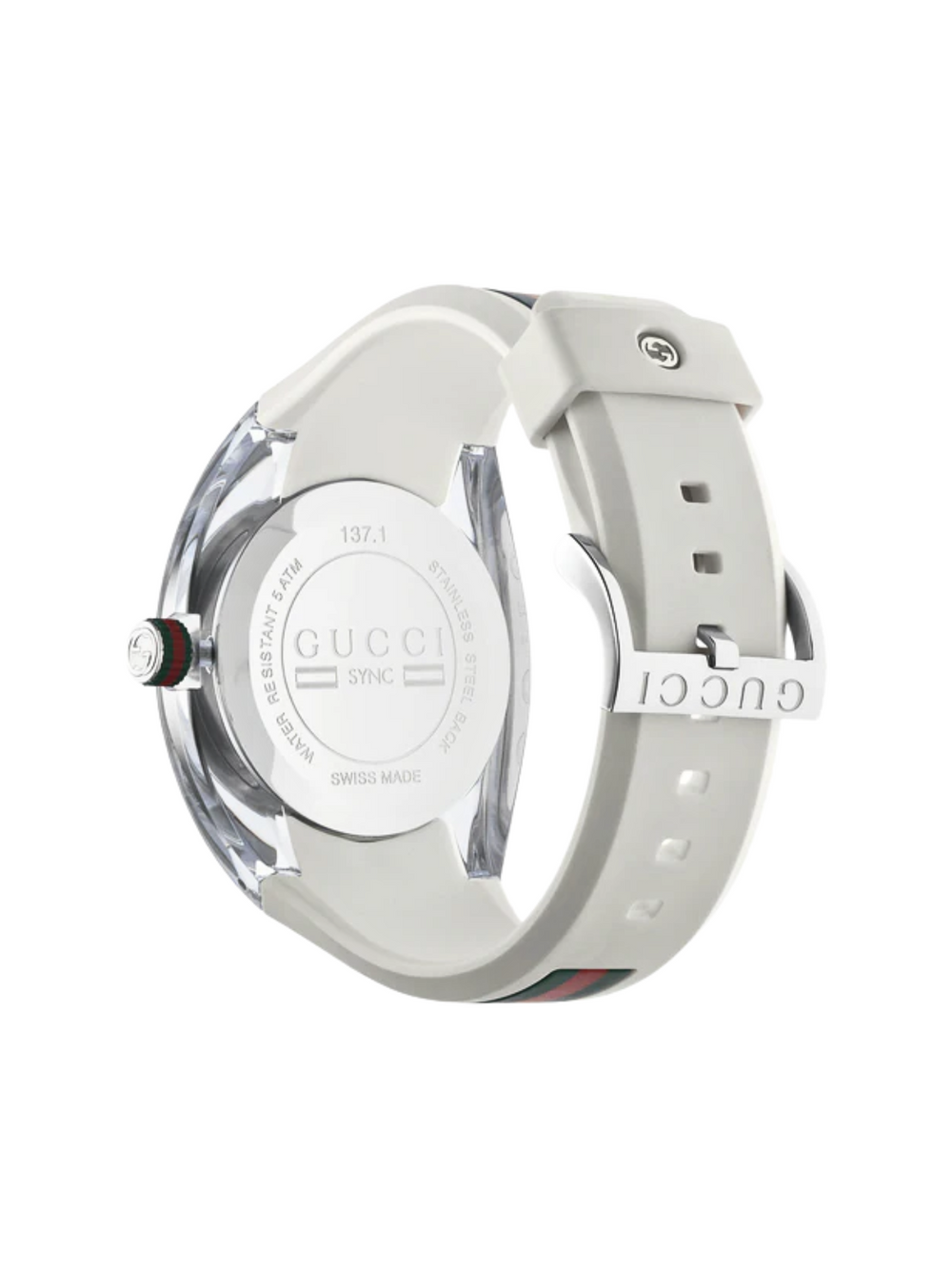 detail-Gucci-Sync-Stainless-Steel-Silver-White-Rubber-Strap-Watch