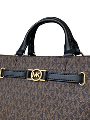 detail-Michael-35S3G6RS1B-Kors-Reed-Small-Belted-Logo-Satchel-Brown-Black