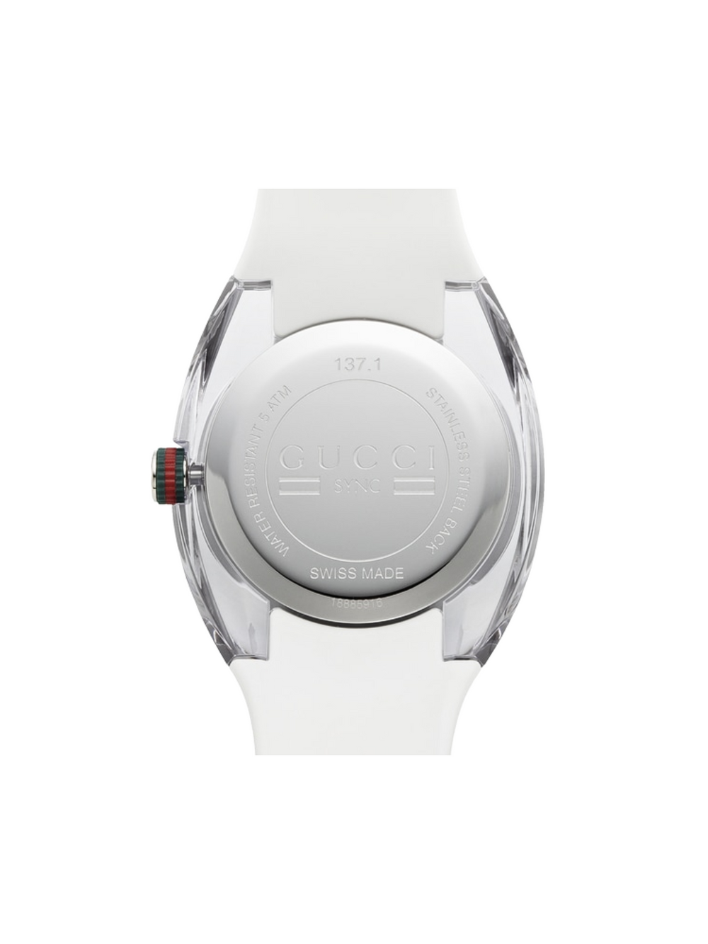 detail-belakang-Gucci-Sync-Stainless-Steel-Silver-White-Rubber-Strap-Watch