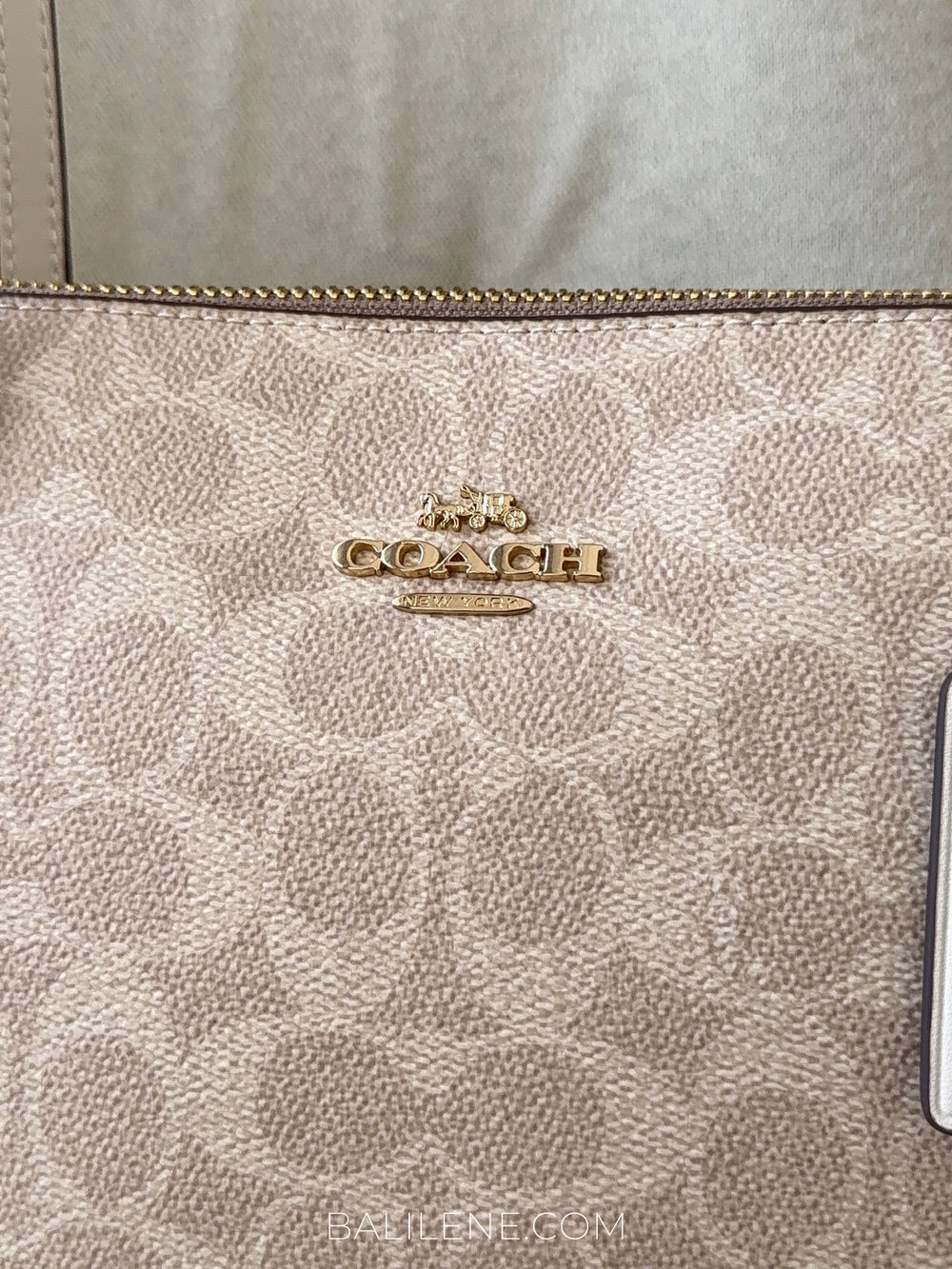detail-depan-Coach-Fiona-Zip-Tote-Bag-In-Signature-Canvas-Sand-Chalk-balilene