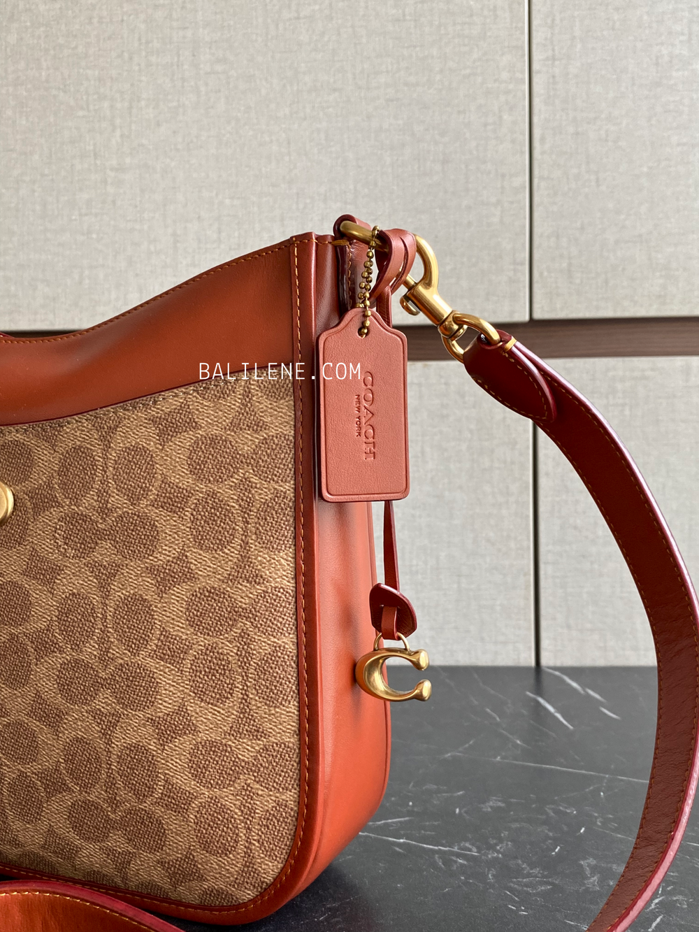detail-samping-Coach-Chaise-Crossbody-In-Signature-Canvas-Tan-Rust-balilene