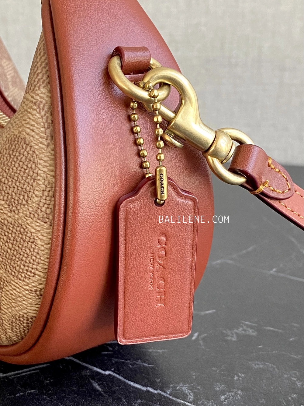 detail-samping-Coach-Jonie-Bag-In-Signature-Canvas-Tan-Rust-balilene