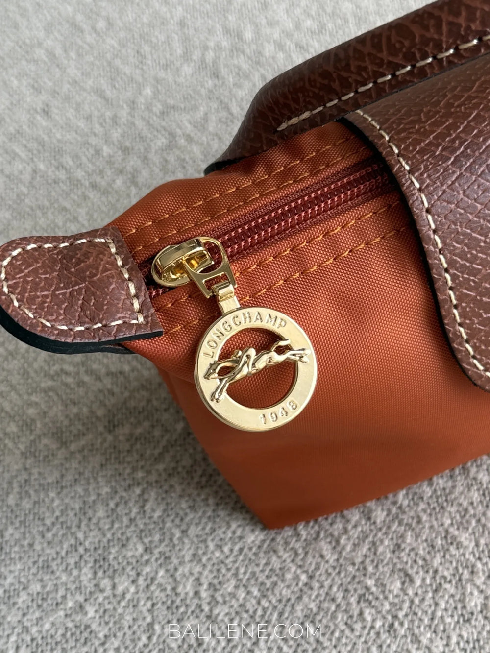 detail-samping-Longchamp-Le-Pliage-Original-Pouch-Brick-balilene