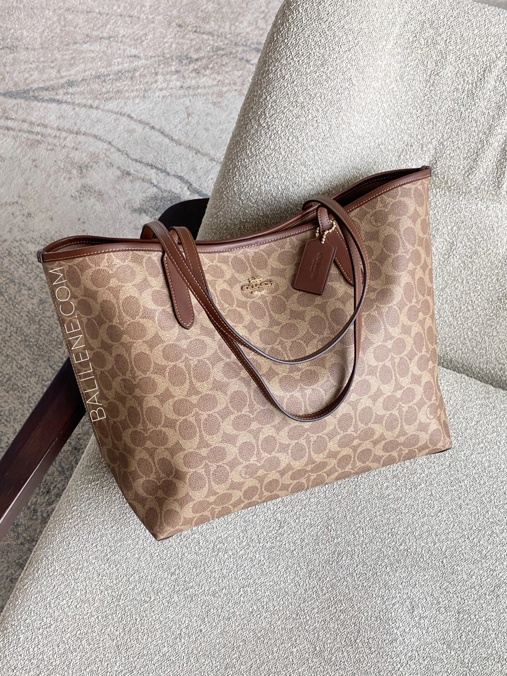 gambar-Coach-City-Tote-Bag-In-Signature-Canvas-Tan-Brown-balilene