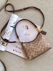 gambar-Coach-Laurel-Small-Shoulder-Bag-In-Signature-Canvas-Tan-Brown-balilene