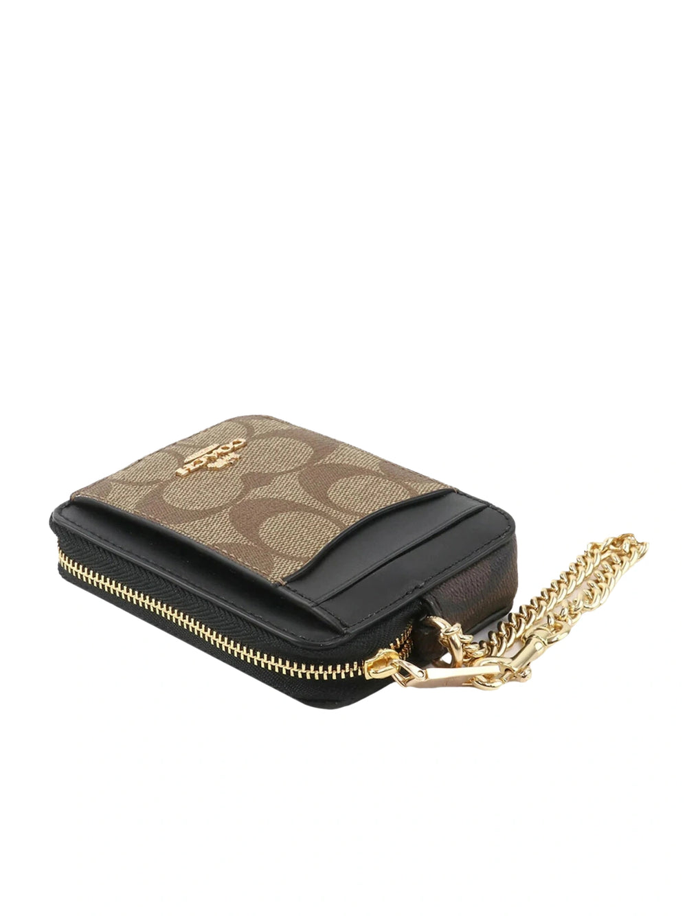 gambar-Coach-Zip-Card-Case-Signature-In-Blocked-Khaki-Brown-Multi