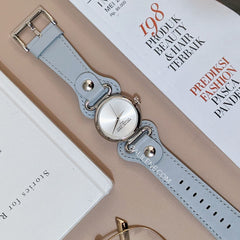 gambar-Marc -Jacobs -The- Cuff -White -Dial- Leather -Strap- Watch- Light- Blue / Silver