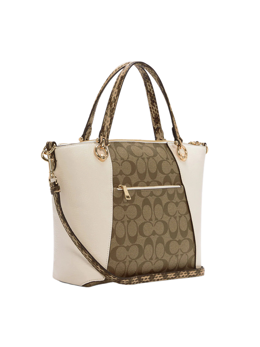 Coach Kacey Satchel In Colorblock Signature Canvas Khaki Chalk