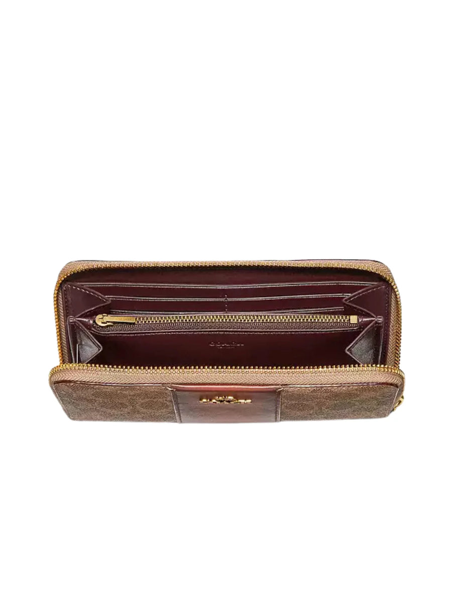 Coach Accordion Zip Wallet In Colorblock Signature Canvas Tan Rust Balilene