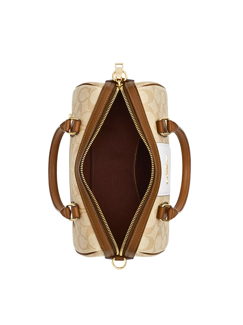 gambar-dalam-Coach-Rowan-Satchel-In-Signature-Canvas-With-Stripe-Light-Khaki-Chalk-Saddle