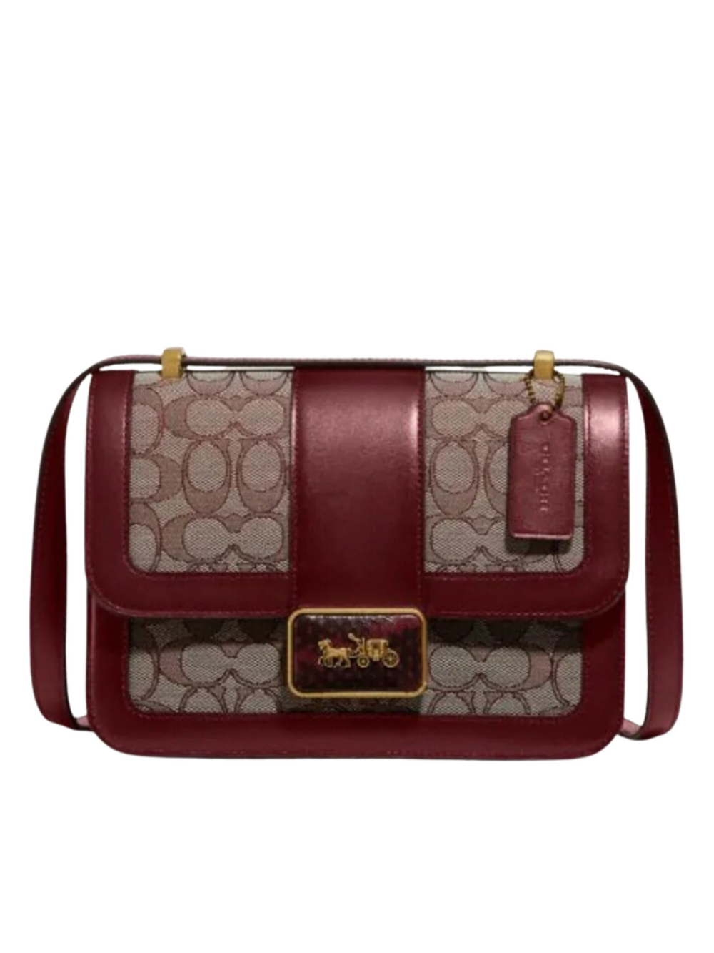 gambar-depan-Coach-Alie- Shoulder- Bag- in-Signature-Jacquard-With- Snakeskin -Detail -Burgundy/Black/Cherry