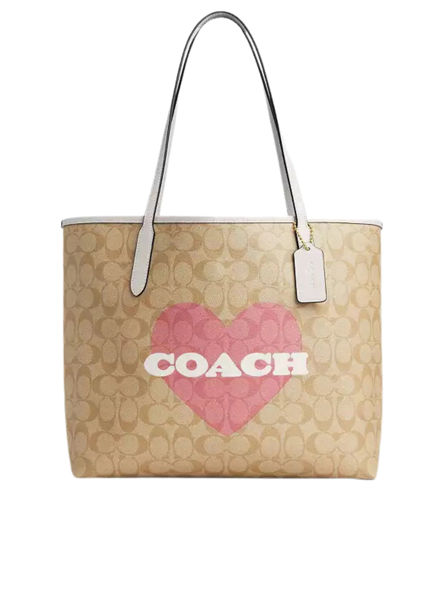 Coach City Tote In Signature Canvas With Heart Print Light