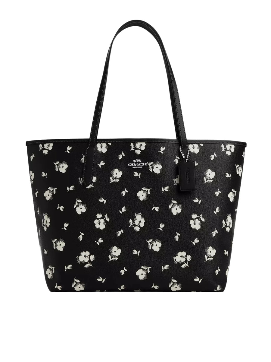 Coach City Tote With Floral Printed Black Multi Balilene