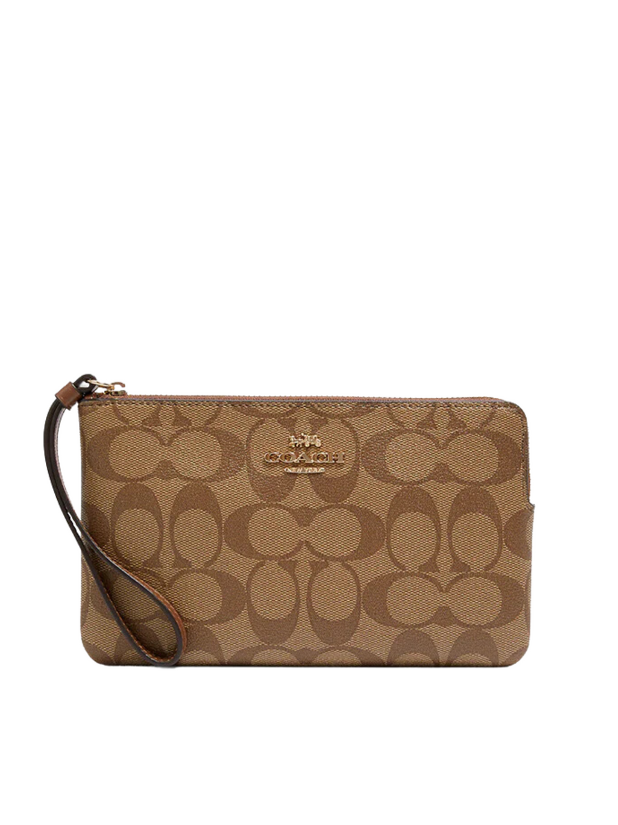 Coach Signature Large Corner Zip Khaki Saddle Balilene