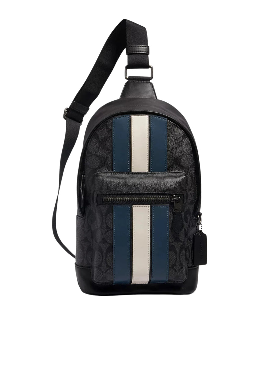 Coach West Pack In Signature Canvas Varsity Stripe Charcoal Denim Chal Balilene