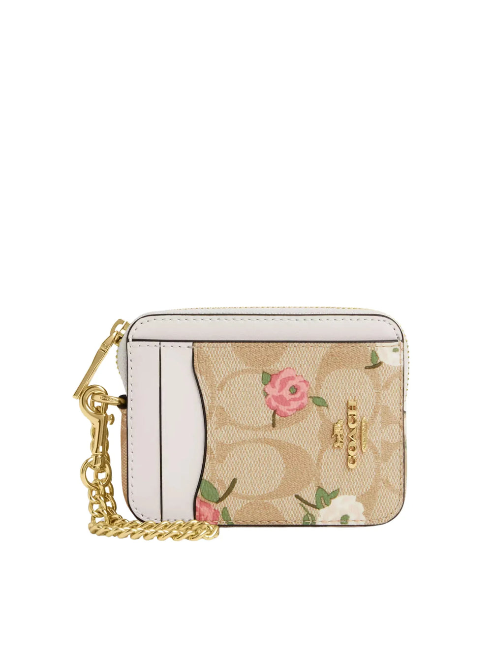 gambar-depan-Coach-Zip-Card-Case-In-Signature-Canvas-With-Flower-Printed-Light-Khaki-Chalk-Multi