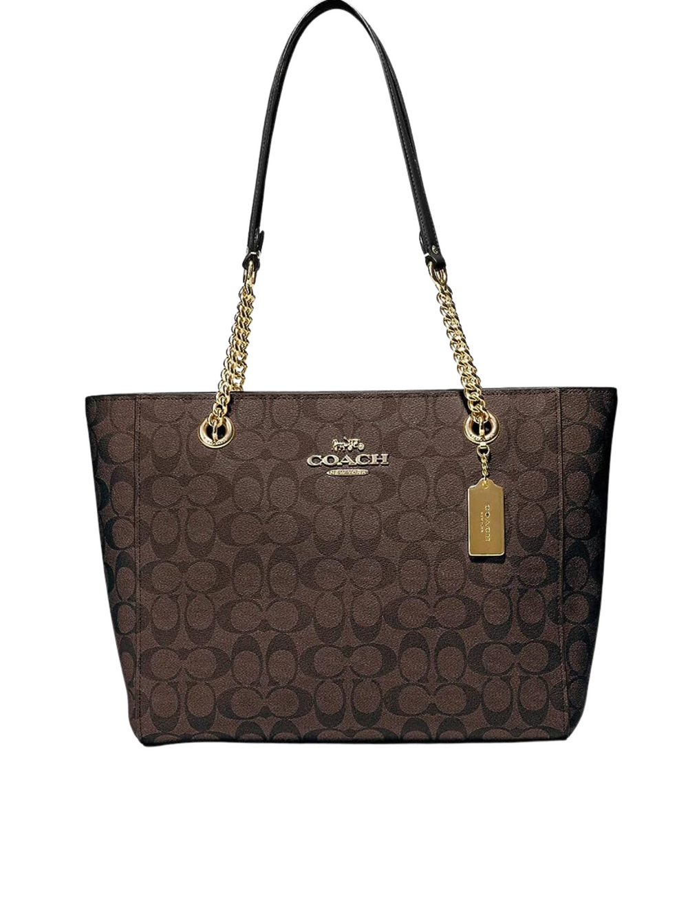 gambar-depan-Coach- Cammie -Chain -Tote- In- Signature -Canvas -Gold-/-Brown -Black