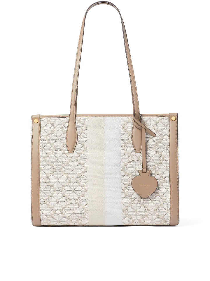 Kate Spade Flower Jacquard Stripe Market Medium Tote Natural Multi