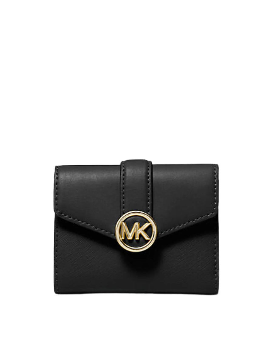 Michael Kors Carmen Medium Flap Bilfold Wallet Faux Leather Black Balilene